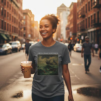 Woman wearing pepper graphic tee with vintage shipwreck artwork and cream text reading I Run a Tight Shipwreck