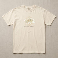Virgo Mama ivory zodiac mom graphic t-shirt flat lay on neutral linen background