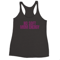 Load image into Gallery viewer, Front view of black No Soft Mom Energy™ women’s racerback tank top