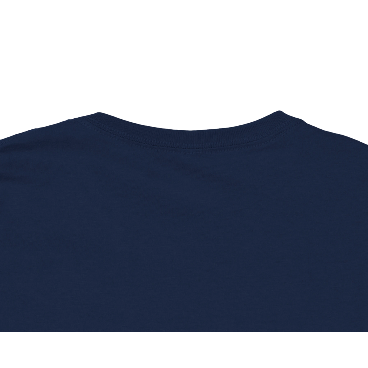 Close-up detail of the neckline and fabric of a navy cropped Champion t-shirt