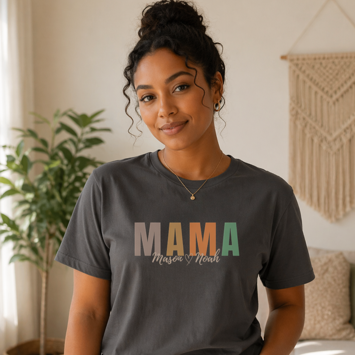 Custom MAMA T-Shirt | Personalized with Kids’ Names | Earth Tone Mom Tee