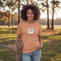 Load image into Gallery viewer, Woman of color wearing sandstone Gemini Mama zodiac t-shirt outdoors in natural sunlight