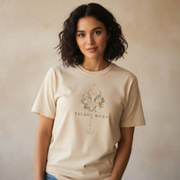 Close-up of Taurus Mama ivory zodiac graphic t-shirt showing botanical celestial artwork detail