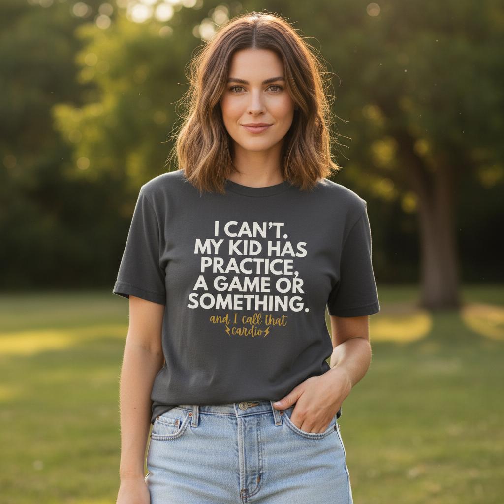 Funny sports mom graphic tee in pepper for busy practice days