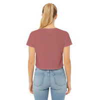 Back view of mauve cropped women’s t-shirt, relaxed fit short sleeve tee, plain back design